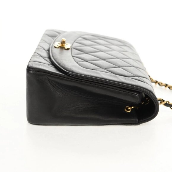 CHANEL Matelasse Chain Diana Shoulder Bag Lamb Skin Black Gold CC Auth 147913V